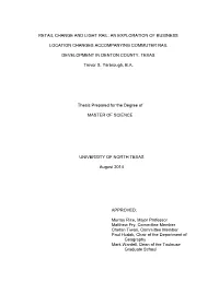 An Exploration of Business Location Changes Accompanying Commuter Rail Development in Denton, Texas." Papers in Applied Geography 36 (2013): 218- 89