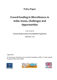 Crowd-Funding in Microfinance in India: Issues, Challenges, and Opportunities