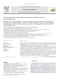 Global Estimates of the Value of Ecosystems and Their Services in Monetary Units
