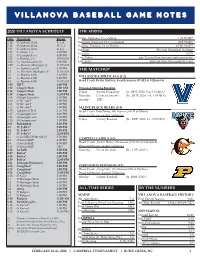 Villanova Baseball Game Notes