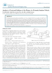 Analysis of Torsional Stiffness of the Frame of a Formula Student Vehicle
