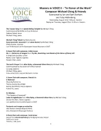 Masters in VOICE II – “In Honor of the Work” Composer Michael Ching & Friends
