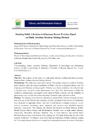 Ranking of Public Libraries in Khorasan Razavi Province Based