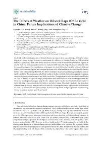 The Effects of Weather on Oilseed Rape (OSR) Yield in China: Future Implications of Climate Change
