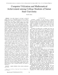 Computer Utilization and Mathematical Achievement Among College Students of Samar State University