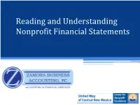 Reading and Understanding Nonprofit Financial Statements
