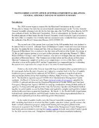 Montgomery County Office of Intergovernmental Relations General Assembly 2020 End of Session Summary