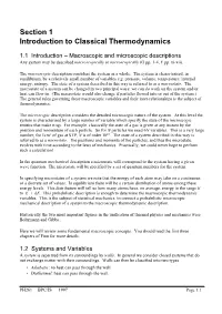 Section 1 Introduction to Classical Thermodynamics