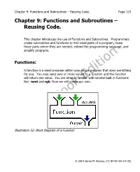 Chapter 9: Functions and Subroutines – Reusing Code. Page 125 Chapter 9: Functions and Subroutines – Reusing Code