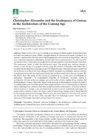 Christopher Alexander and the Inadequacy of Genius in the Architecture of the Coming Age