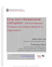 "Envy and Interpersonal Corruption: Social Comparison Processes And