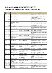Tariq Glass Industries Limited List of Shareholders Without Cnic