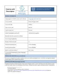 Course Unit Descriptor