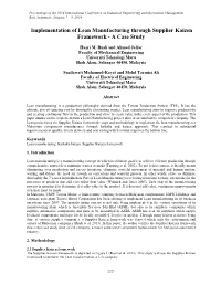 Implementation of Lean Manufacturing Through Supplier Kaizen Framework - a Case Study