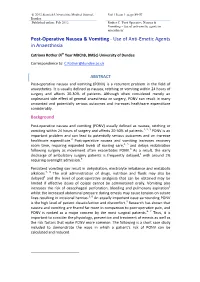 Post‐Operative Nausea & Vomiting ‐ Use of Anti‐Emetic