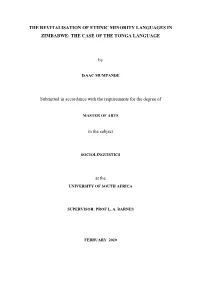 THE REVITALISATION of ETHNIC MINORITY LANGUAGES in ZIMBABWE: the CASE of the TONGA LANGUAGE by Submitted in Accordance With