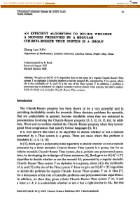 An Efficient Algorithm to Decid Whether a Monoid Presented by a Regular Church-Rosser Thue System Ls a Group