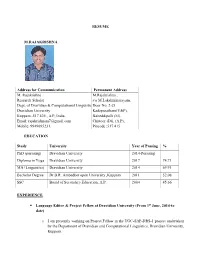 RESUME M.RAJAKRISHNA Address for Communication Permanent Address M. Rajakrishna Research Scholar Dept. of Dravidian & Compu