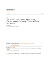 The 2010 Campus Climate Survey: Status Characteristics As Predictors of Campus Climate Perceptions