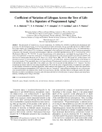 Coefficient of Variation of Lifespan Across the Tree of Life: Is It a Signature of Programmed Aging?