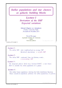 Lecture 1 Derivation of the IMF Expected Variations