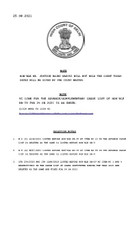 Note Vc Link for the Advance/Supplementary Cause List of Hon'ble Db-Iv for 25.08.2021 Is As Under