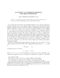 ON DENSITY of PRIMITIVE ELEMENTS for FIELD EXTENSIONS It Is Well Known That