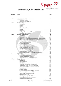 Essential SQL for Oracle 19C Index for Brochure