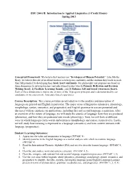 Introduction to Applied Linguistics (3 Credit Hours) Spring 2015 Course