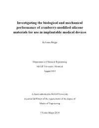 Investigating the Biological and Mechanical Performance of Cranberry-Modified Silicone Materials for Use in Implantable Medical Devices