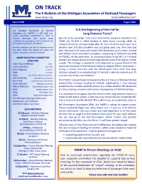 ON TRACK the E-Bulletin of the Michigan Association of Railroad Passengers Marprail@Yahoo.Com Issue # 100 August 2020