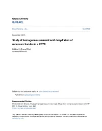 Study of Homogeneous Mineral Acid Dehydration of Monosaccharides in a CSTR