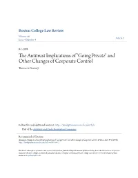 The Antitrust Implications of "Going Private" and Other Changes of Corporate Control Thomas A