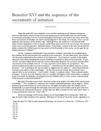 Benedict XVI and the Sequence of the Sacraments of Initiation