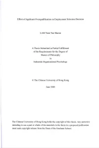 Effect of Applicant Overqualification on Employment Selection Decision