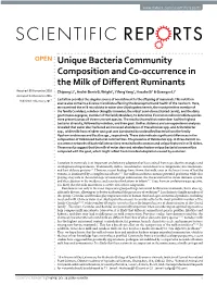 Unique Bacteria Community Composition and Co-Occurrence in the Milk of Different Ruminants Received: 08 November 2016 Zhipeng Li1, André-Denis G