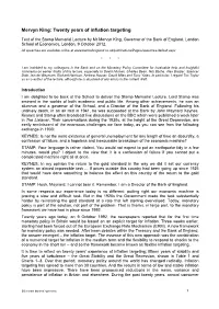 Mervyn King: Twenty Years of Inflation Targeting