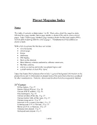 Playset Magazine Index