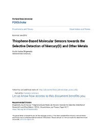 Thiophene-Based Molecular Sensors Towards the Selective Detection of Mercury(II) and Other Metals