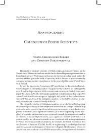 Announcement Collegium of Polish Scientists