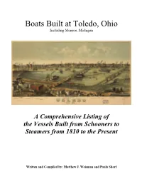 Boats Built at Toledo, Ohio Including Monroe, Michigan