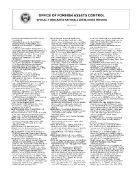 Office of Foreign Assets Control Specially Designated Nationals And