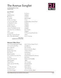 The Avenue Songlist C/O Cleveland Music Group Updated 2018