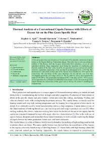 Thermal Analysis of a Conventional Cupola Furnace with Effects of Excess Air on the Flue Gases Specific Heat !