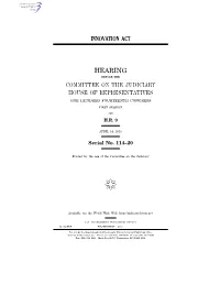 Innovation Act Hearing Committee on the Judiciary