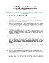 Antilles Episcopal Conference (AEC) Statement on Capital Punishment During the Extraordinary Jubilee of Mercy