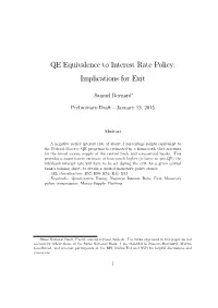 QE Equivalence to Interest Rate Policy: Implications for Exit