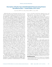 Description of Eschar-Associated Rickettsial Diseases Using Passive Surveillance Data — United States, 2010–2016