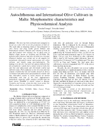 Autochthonous and International Olive Cultivars in Malta: Morphometric Characteristics and Physicochemical Analysis