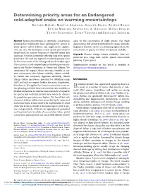 Determining Priority Areas for an Endangered Cold-Adapted Snake on Warming Mountaintops